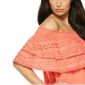 Sofia Vergara Coral Off The Shoulder Eylett Peasant Blouse XXL